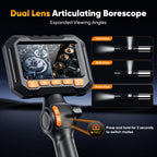 0.16-Inch Articulating Borescope Camera with Light, Dual-Lens, Split Screen
