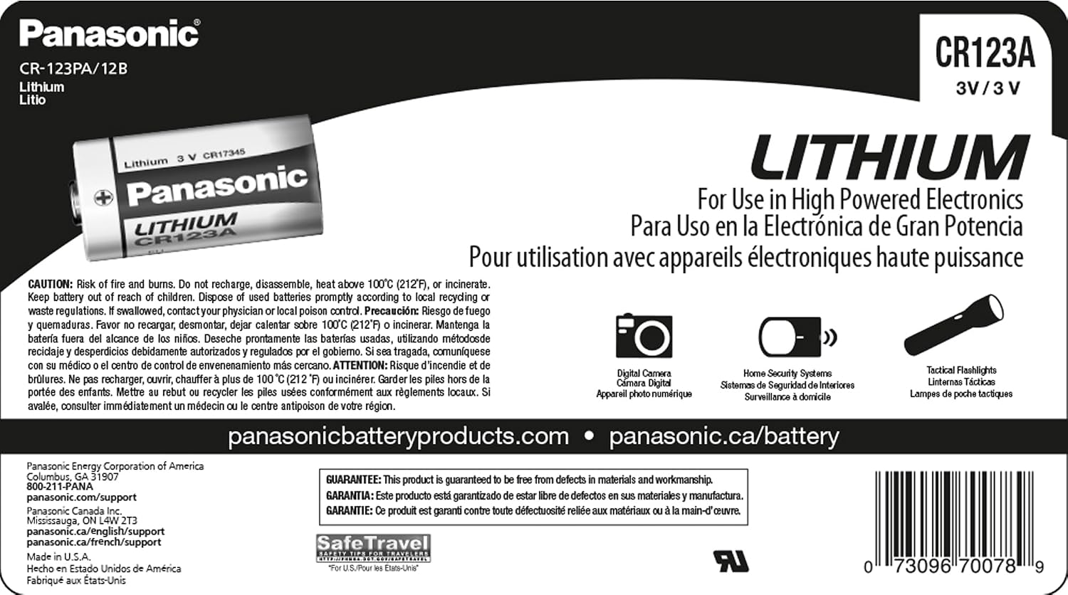 CR123A 3V Long Lasting Lithium Batteries for Tactical Flashlights, Home Security Systems, Cameras, Lighting Equipment