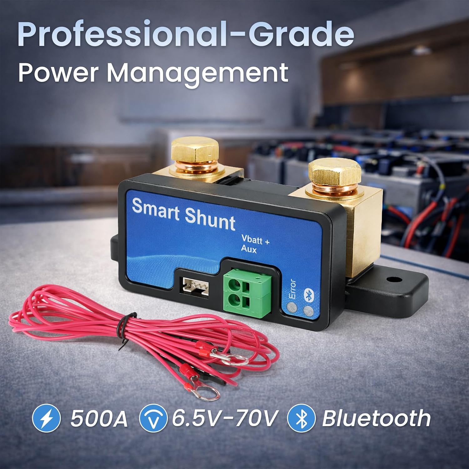 500A Bluetooth Battery Monitor Shunt, 6.5V-70V Intelligent Current Sensor | Fit for LiFePO4 Lead-Acid, 12V 24V 48V