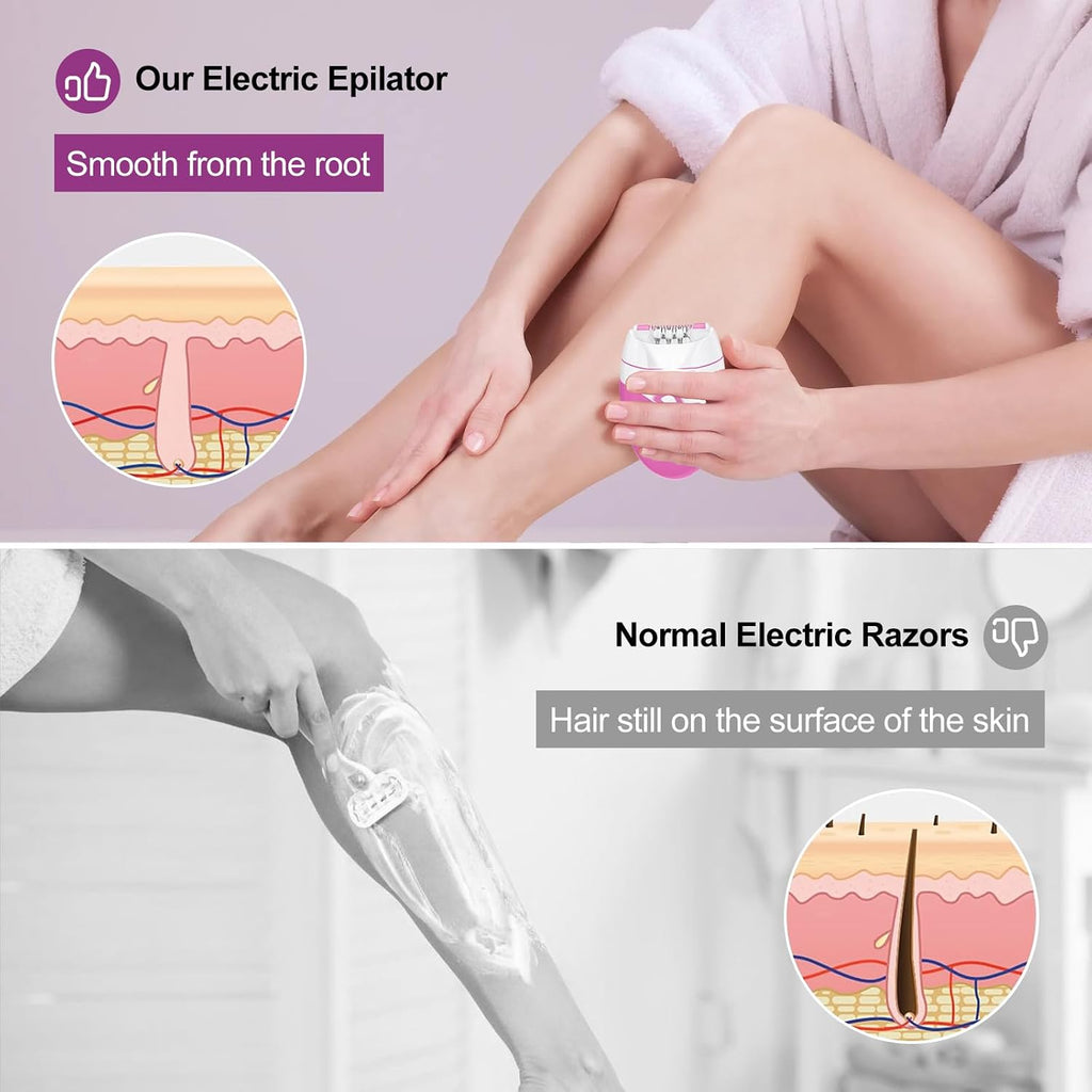 Epilator for Women, Smooth Glide Facial Hair Remover with 2 Speed & LED Light, Rechargeable Cordless Electric