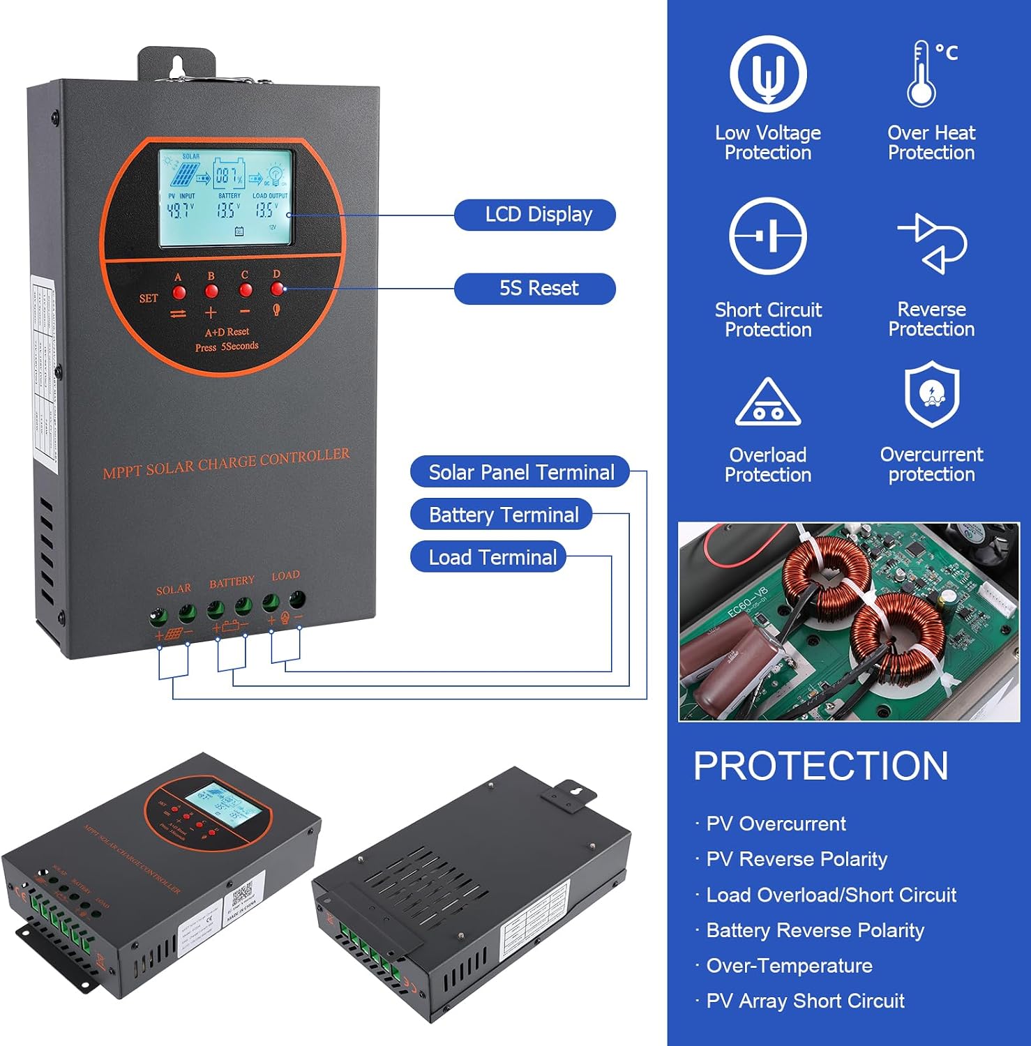 60A MPPT Solar Charge Controller 12V/24V/36V/48V Auto Max 160V LCD | Adjustable Parameter Solar Panel Charge