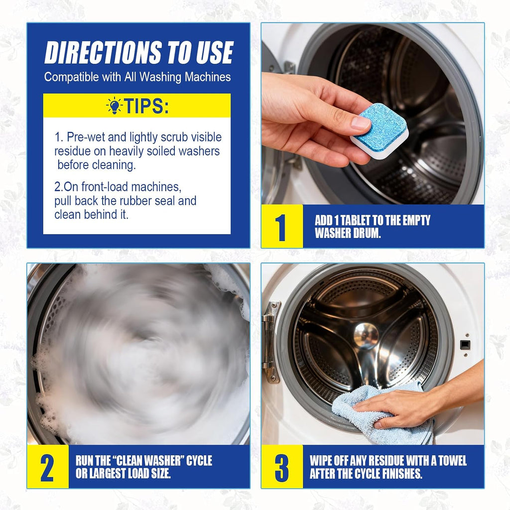 Washing Machine Cleaner Tablets - 24 Pack (12 Month Supply) | HE Compatible for Top & Front Load Washers | Pet-Safe