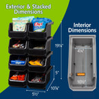 Medium Stackable Plastic Storage Bins, 8-Pack, Black