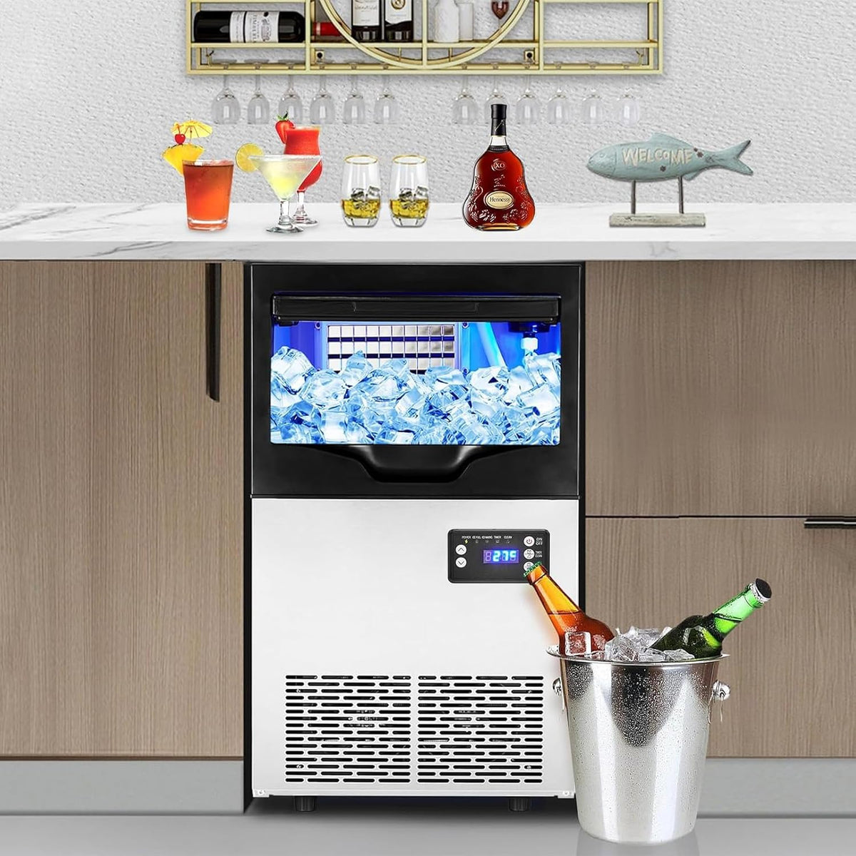 Commercial Ice Maker Machine, 110LBS/24H with 30 lbs Bin