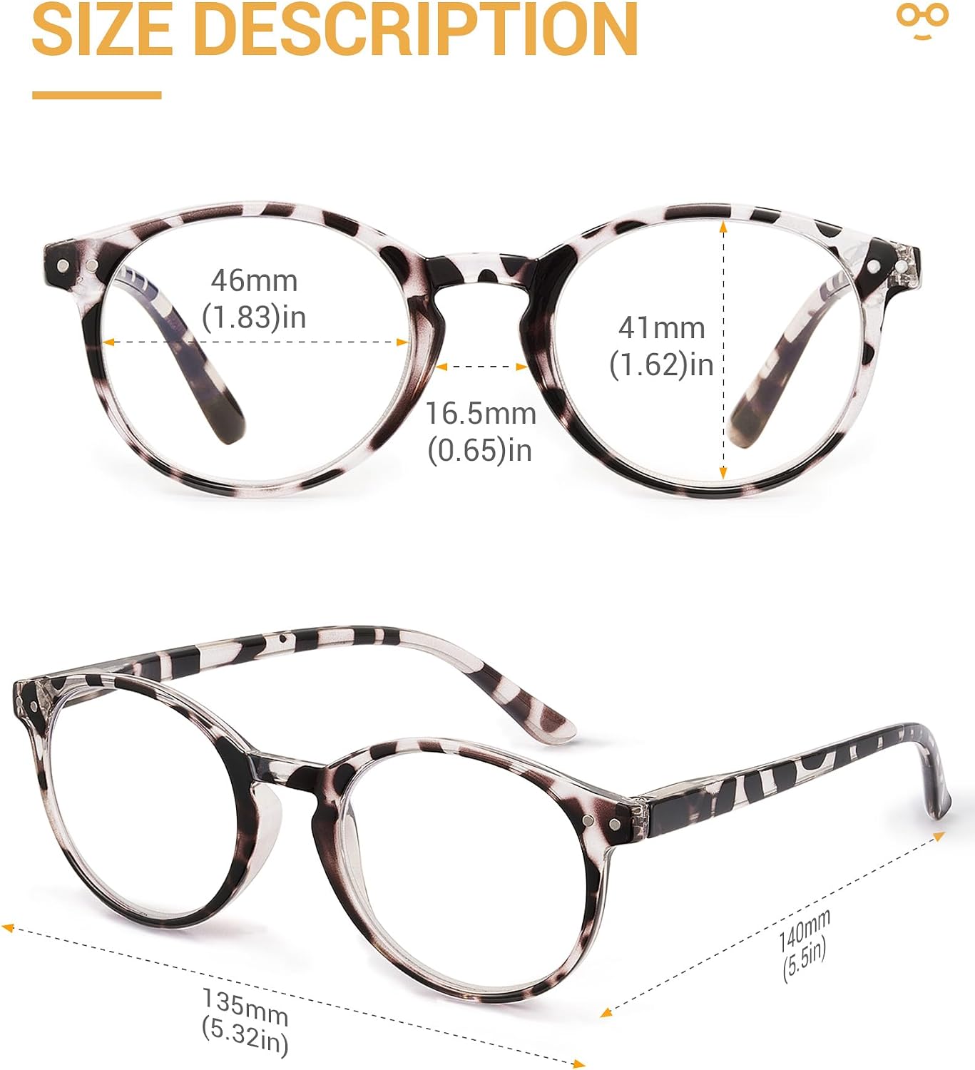 5 Pack Reading Glasses For Women/Men-Blue Light Blocking Computer Reader w/Round Frame - Retro Clear Lens Fake