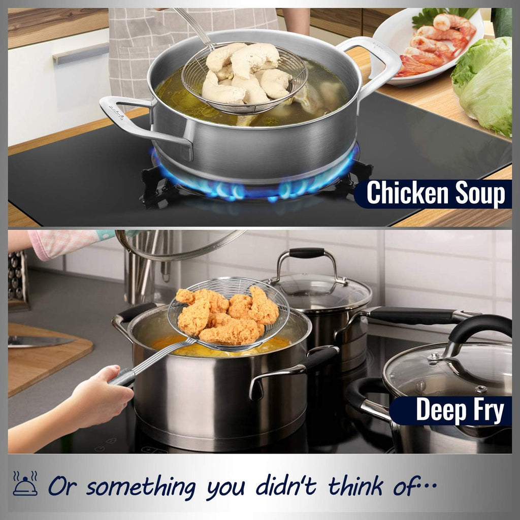Solid Stainless Steel Spider Strainer Skimmer Ladle for Cooking and Frying, Kitchen Utensils Wire Strainer Pasta