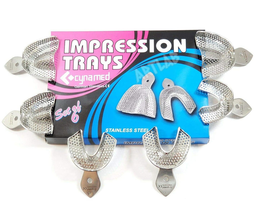 Premium German Dental Autoclavable Metal Impression Trays Stainless Steel Upper Lower Dental Perforated Impression