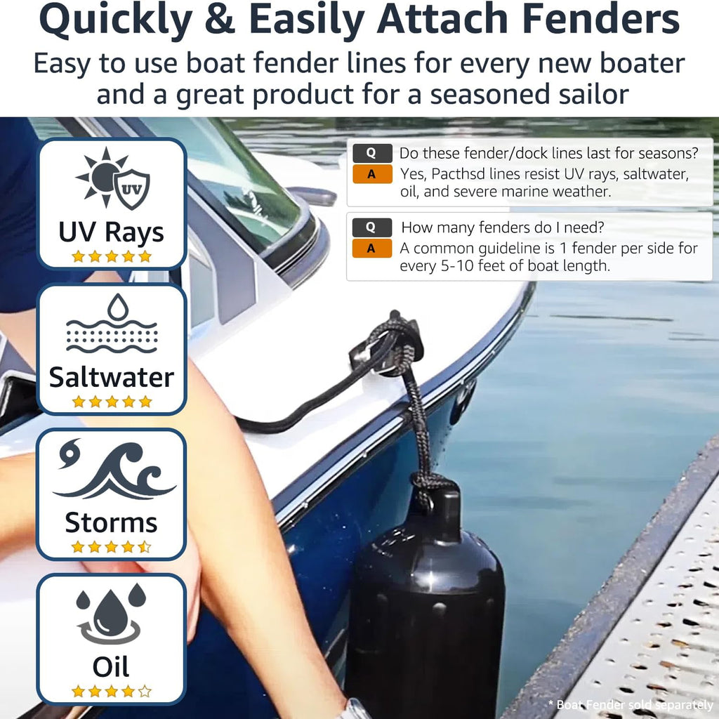 1/2" x 8' Boat Fender Lines (4-Pack) - Double Braided Nylon Dock Lines for Boats - Marine Grade Fender Ropes with 10"
