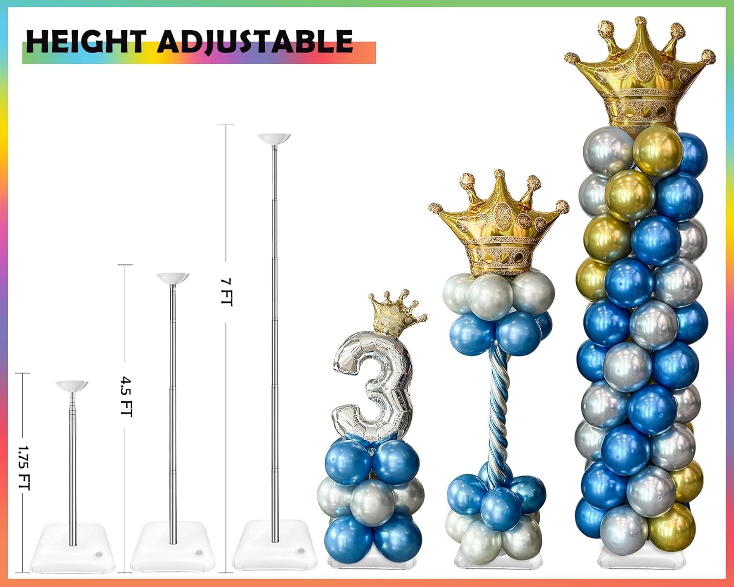 Balloon Column Stand Kit Sets of 2, 7 Feet Height Adjustable Balloon Tower Pillar with Reusable Metal Telescopic