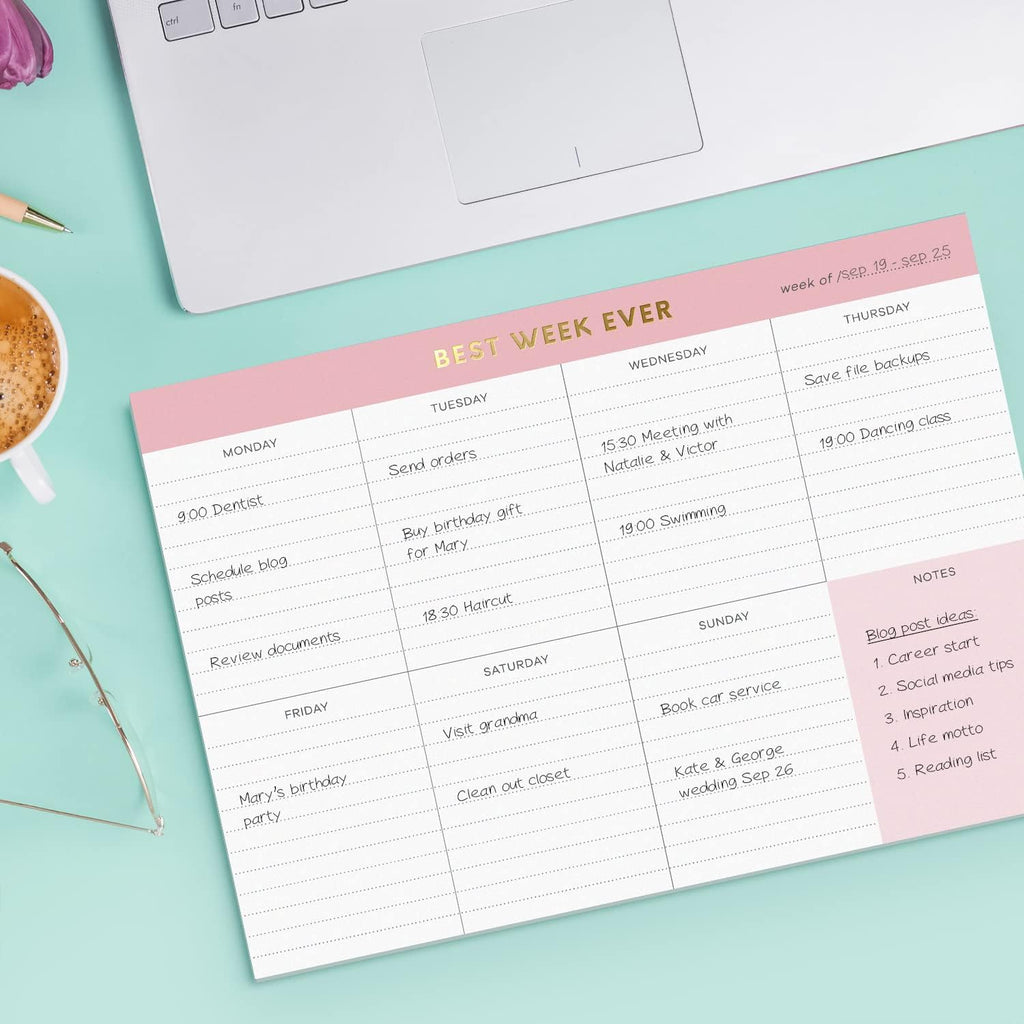 Weekly To Do List Pad. Gold Foil 7 days Planner with Daily Roadmap Agenda Squares. 7x10” Day Workbook 2026 - Student