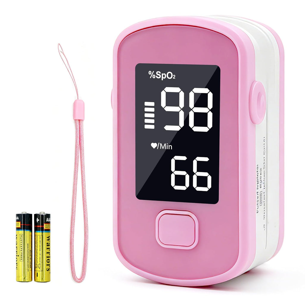Pink Fingertip Pulse Oximeter,Blood Oxygen Saturation Monitor for Kids Adults, High Accuracy O2 Meter for All