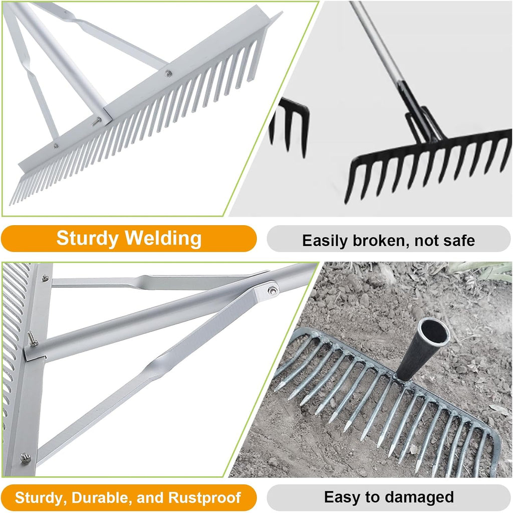 36 Inch Aluminum Landscape Rake | Garden Rake, Heavy Duty, Metal Construction, Loosening Soil