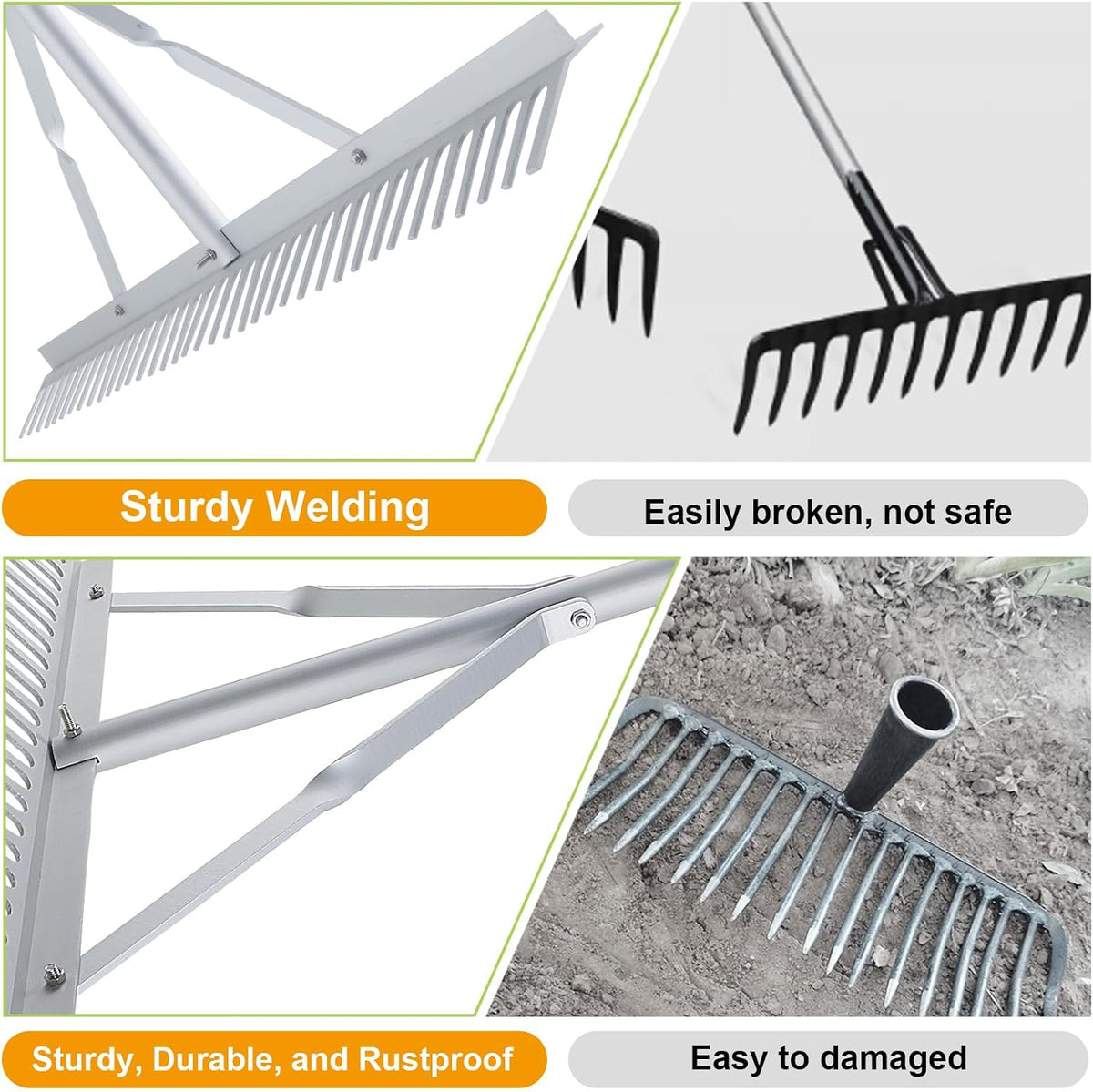 36 Inch Aluminum Landscape Rake | Garden Rake, Heavy Duty, Metal Construction, Loosening Soil