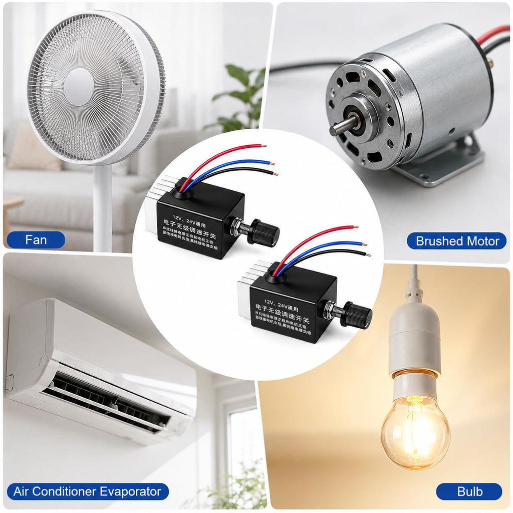 2 Pack 12V/24V DC Motor Speed Controller Universal 10A Fan Speed Controller
