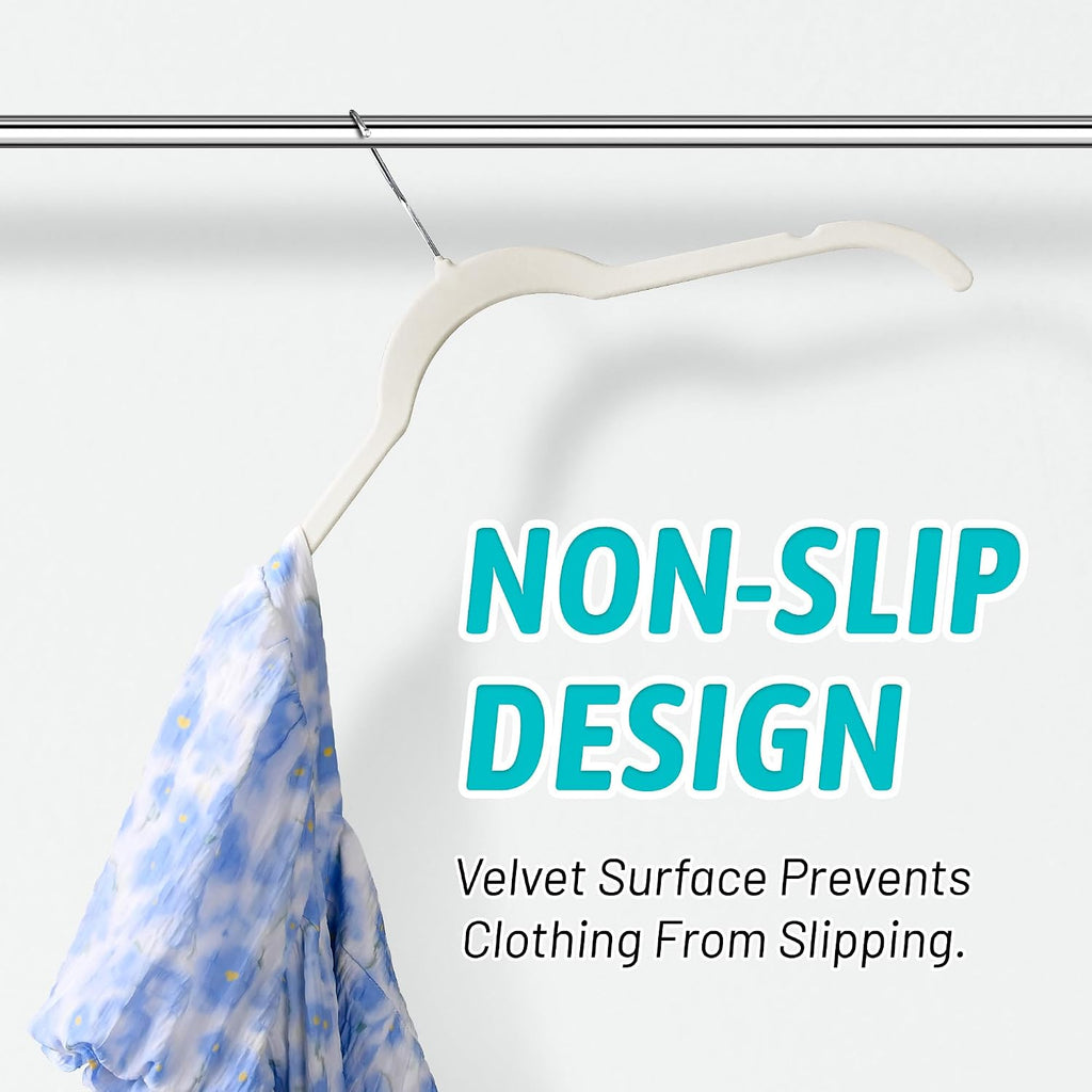Velvet Hangers 30 Pack, Non-Slip Slim Felt Clothes Hangers Beige | Space-Saving Closet Organization; Flocked Surface;