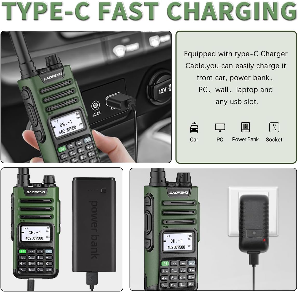 GMRS Radio Handheld Long Range GM-15 Pro 8W Walkie Talkie with Earpiece NOAA Weather Receiver Rechargeable GMRS