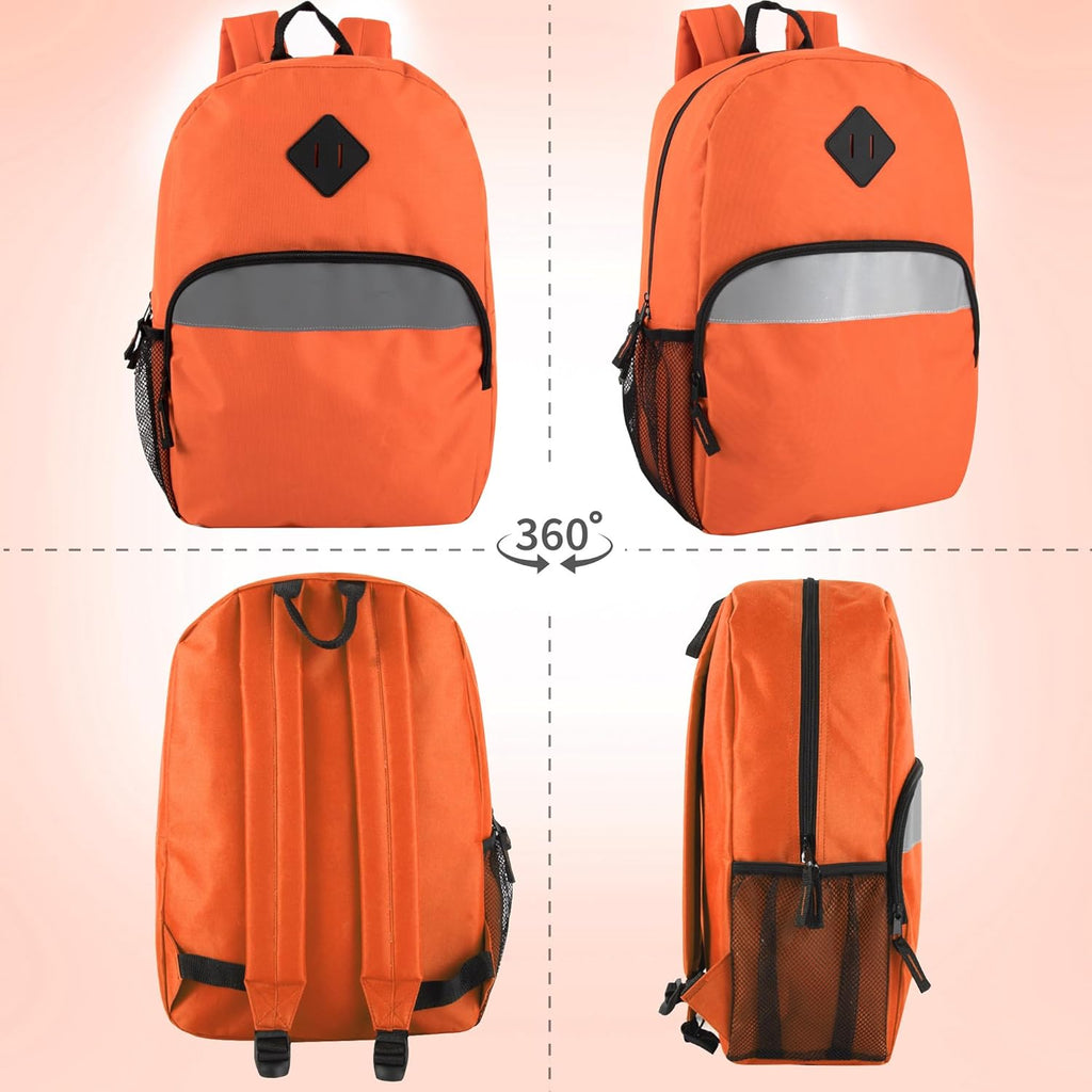 Bulk Kids Reflective Backpack Wholesale 24 Pack Backpacks with Side Pockets, Padded (10 Colors Pack)