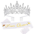 Prom Queen Sash and Tiara Set, Silver Tiaras and Crowns for Women, Prom Queen for Halloween Costume Cosplay Prom
