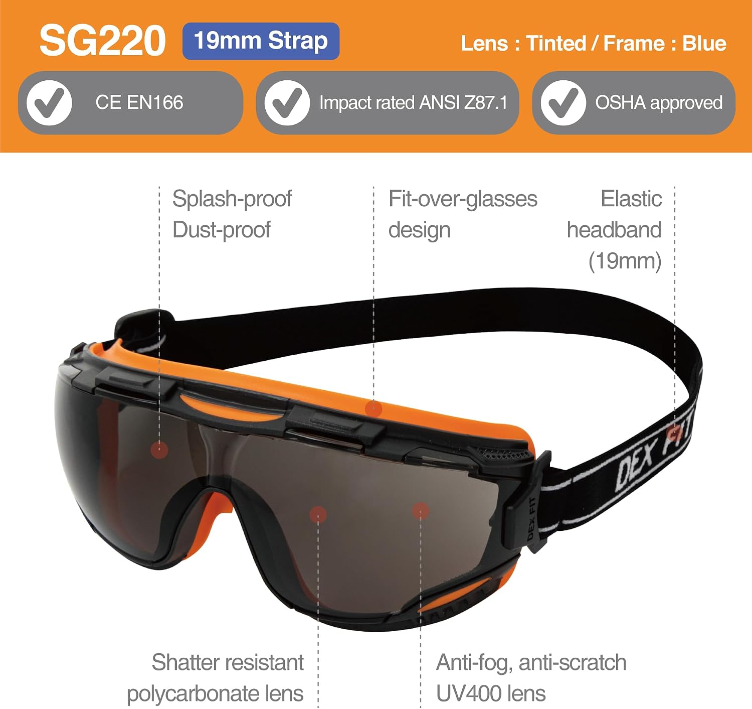Safety Goggles SG220, Wide-Vision Lab & Chemical Splash Eye Protection, Anti-Fog & Scratch Resistant, Soft Seal