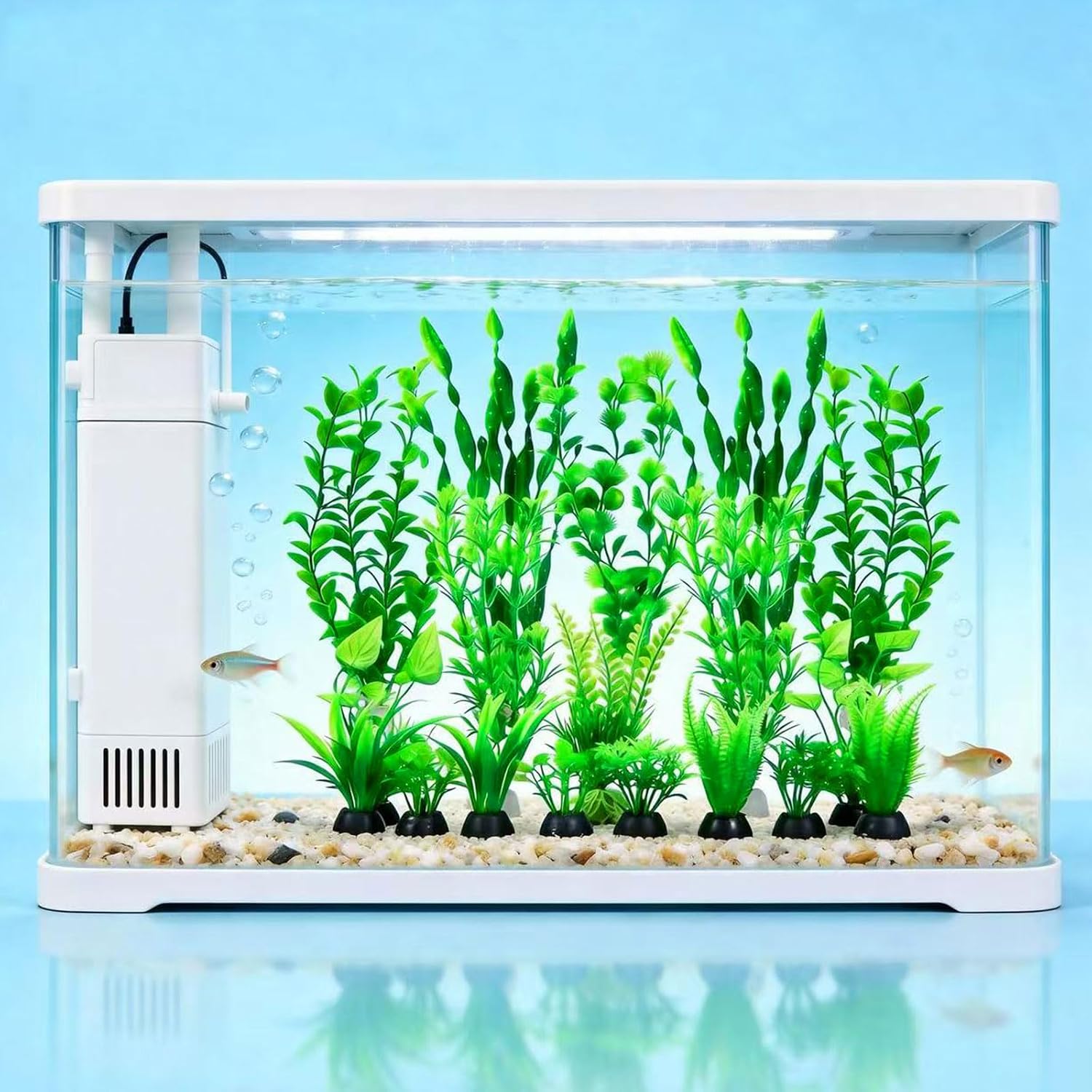 Artificial Aquarium Plants Set, Plastic Fish Tank Decorations, Fish Tank Decor for Betta Goldfish (18pcs-Green)