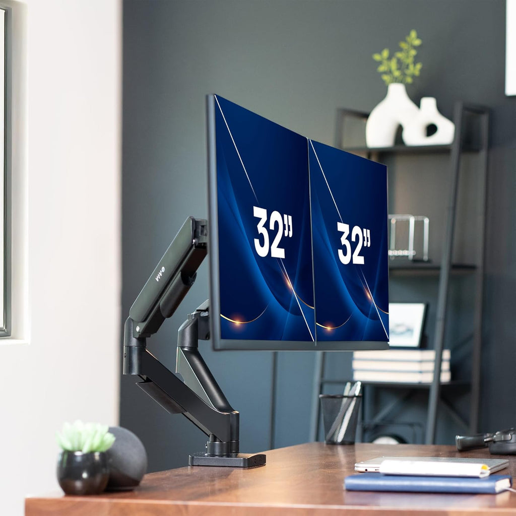 Dual Monitor Stand, Fully Adjustable Arms for 17 to 32 inch Screens, Mechanical Articulating Desk Mount, Gaming and