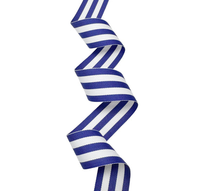 1-1/2" Royal Blue & White Taffy Striped Grosgrain Ribbon - 50 Yards - USA | American Made