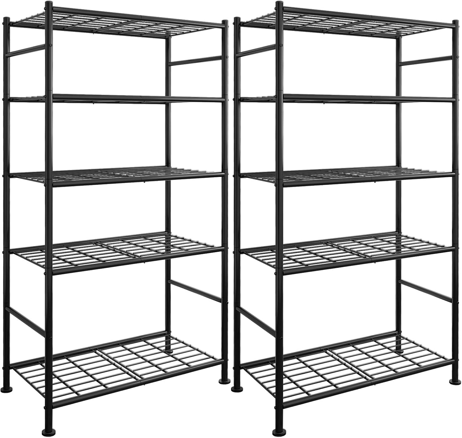 Storage Racks - 2 Pack, 5-Tier Freestanding Steel Shelving Units with Reinforced Frame, Adjustable Garage