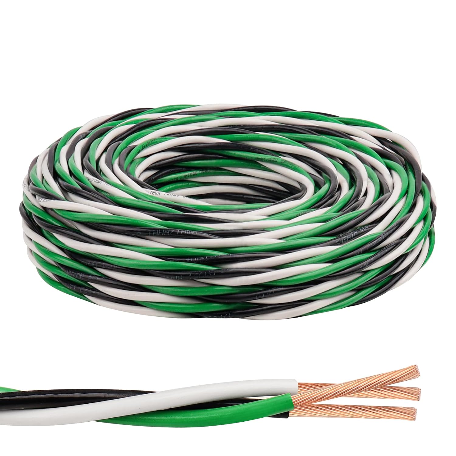 12 AWG THHN Wire 3-Conductor (Black/White/Green) – Stranded Copper, THHN/THWN-2 Rated 600V, Nylon Jacket for