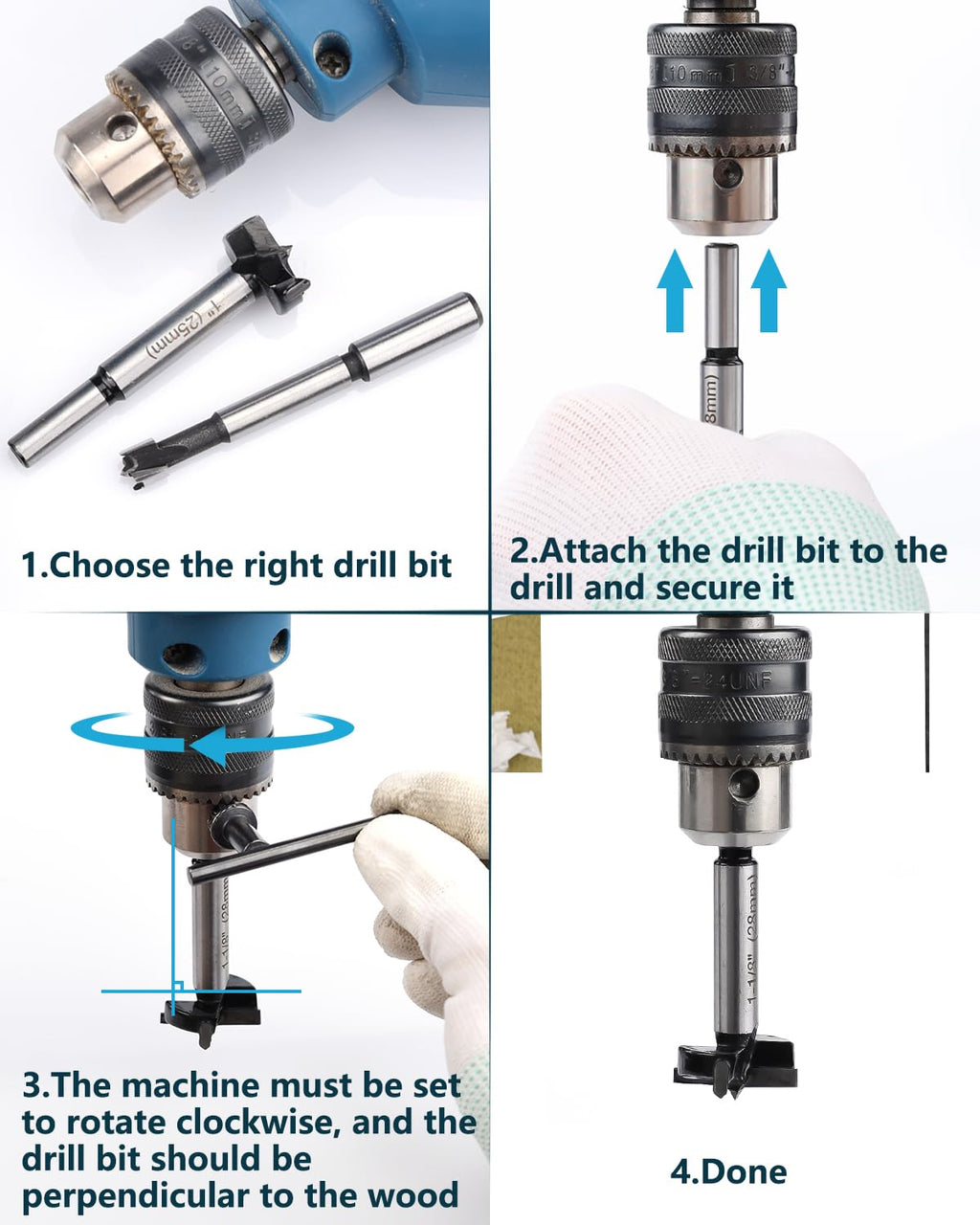 10Pcs Forstner Drill Bit Set for Woodworking & Hole Drilling | Round shank auger hole cutter for hardwood, softwood