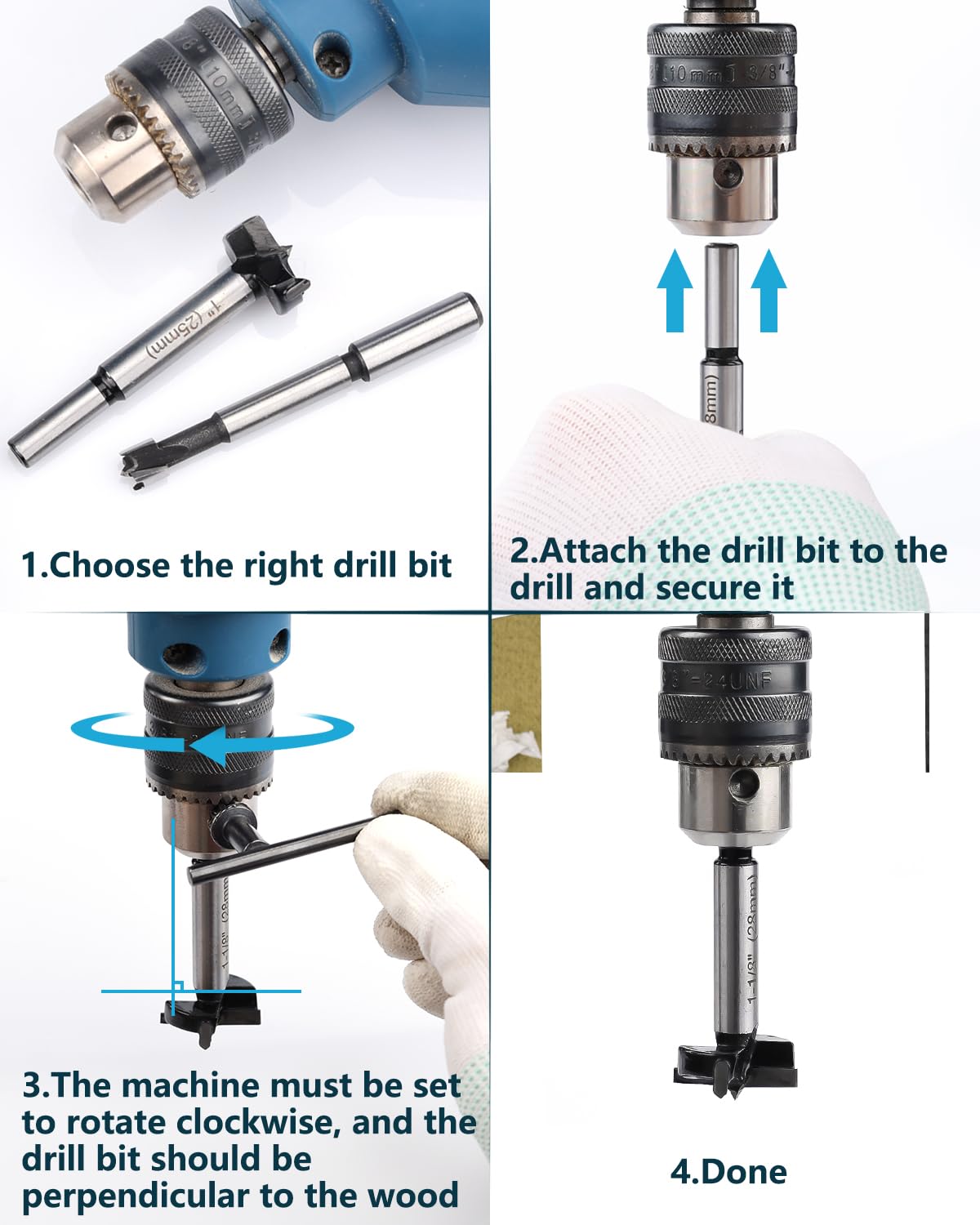 10Pcs Forstner Drill Bit Set for Woodworking & Hole Drilling | Round shank auger hole cutter for hardwood, softwood