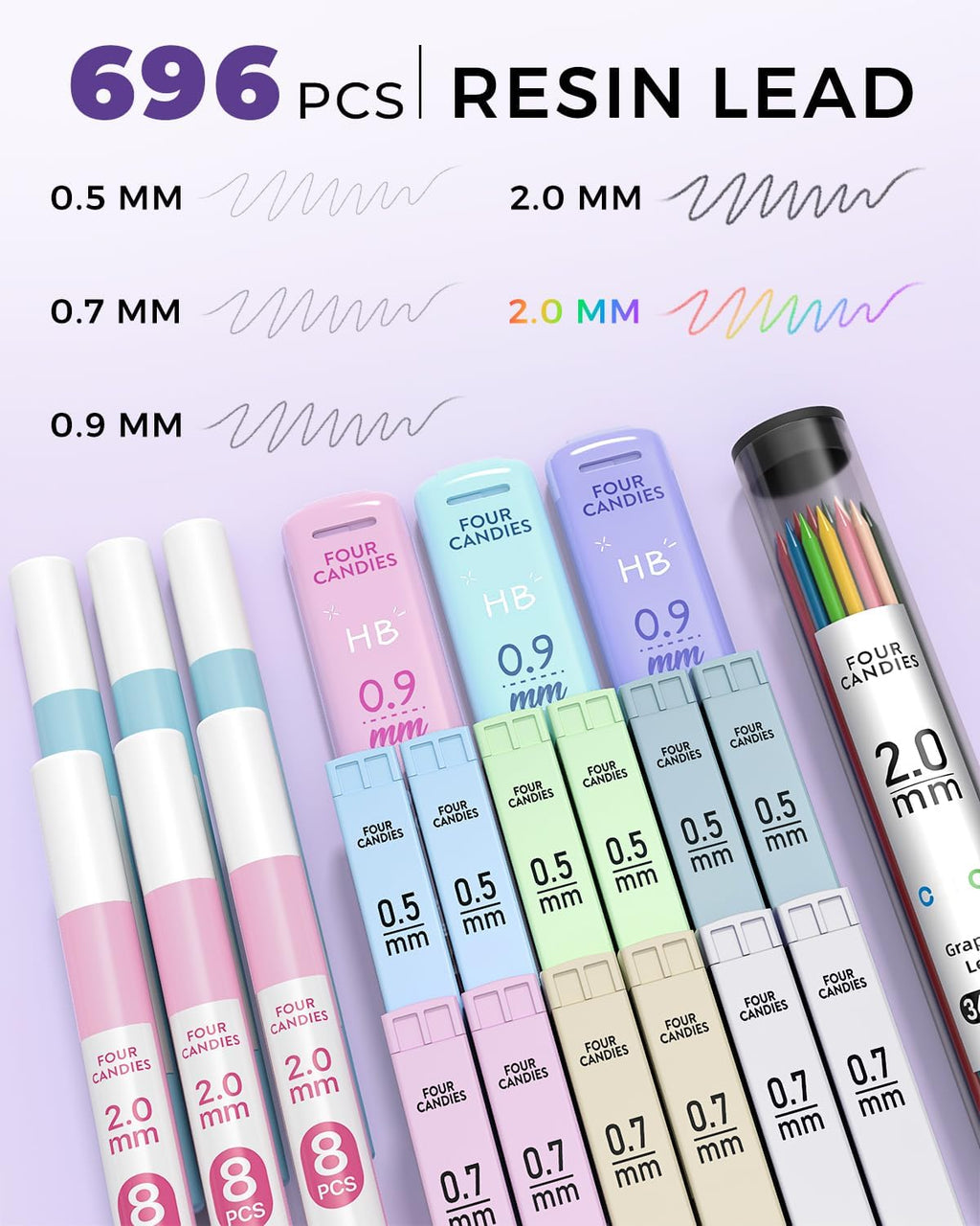 42PCS Mechanical Pencil Set with 696 Lead Refills (Cream) | 0.5mm - 2.0mm Mechanical Pencils, Aesthetic School