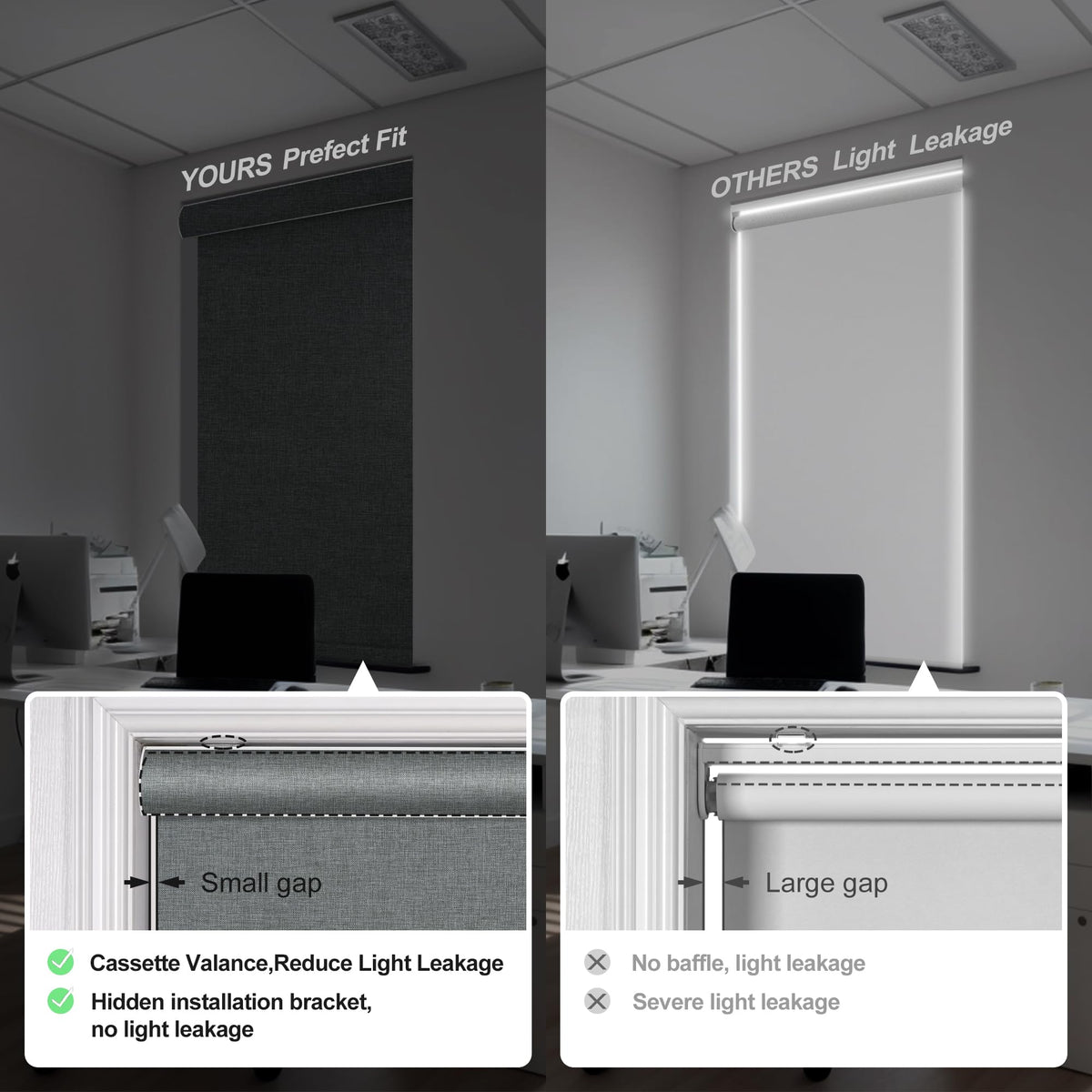 Blackout Roller Shades for Windows, Grey, Custom Size