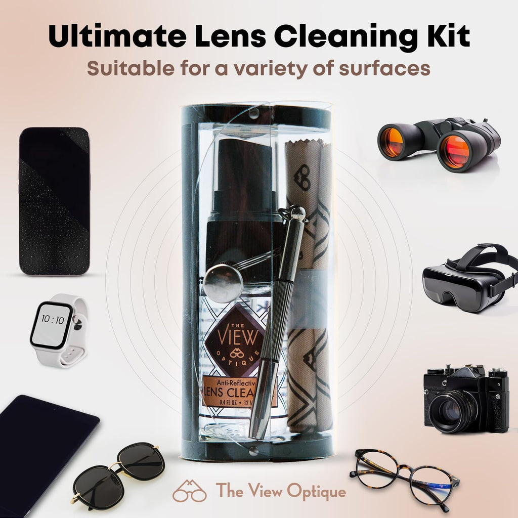 Anti-Reflective Lens Cleaner & Repair Kit – 0.4oz Glasses Cleaner Spray, Microfiber Cloth & Keychain Screwdriver in a