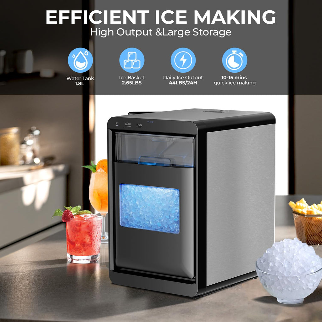 Nugget Ice Maker Countertop 44Lb/Day LED Display Machine