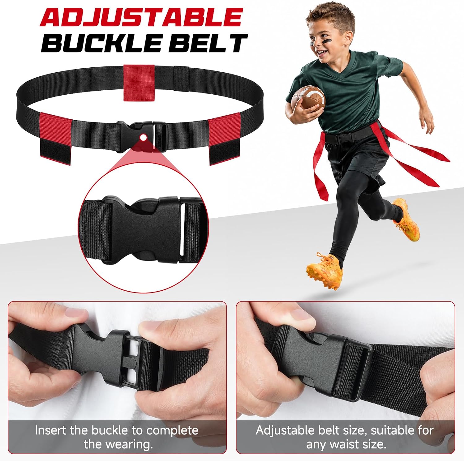 Flag Football Belts Set - Flag Football Gear | 47.25" Adjustable Football Flags with Training Cones & Bag