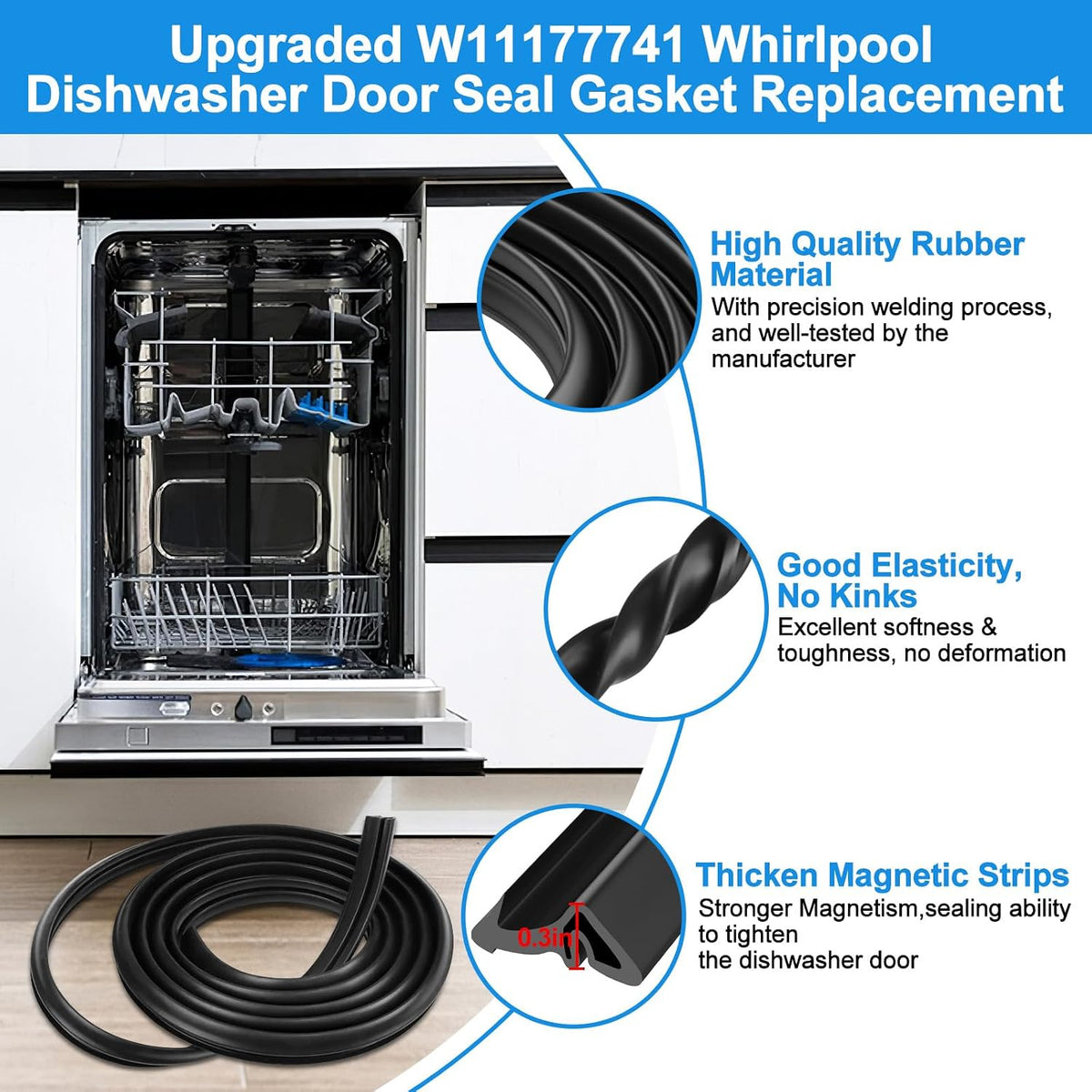 W11177741 Dishwasher Door Seal for Whirlpool Kitchenaid Dishwasher Part