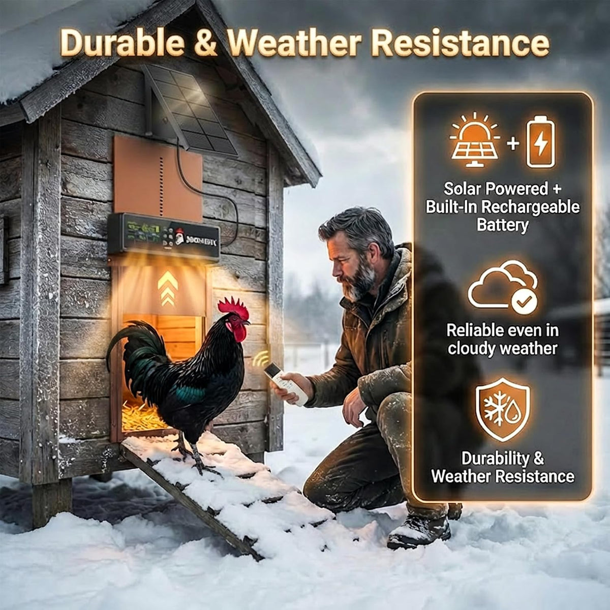 Solar Automatic Chicken Coop Door, 6-Mode Programmable Remote, HD Screen