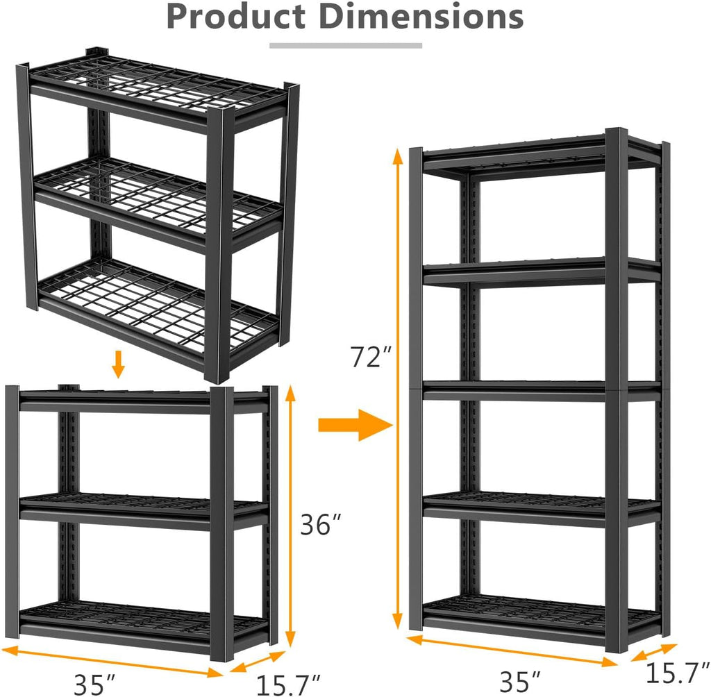 72" Storage Shelving Unit, Heavy Duty 5-Tier Adjustable Metal Rack, Standing Utility Shelves for Garage, Basement