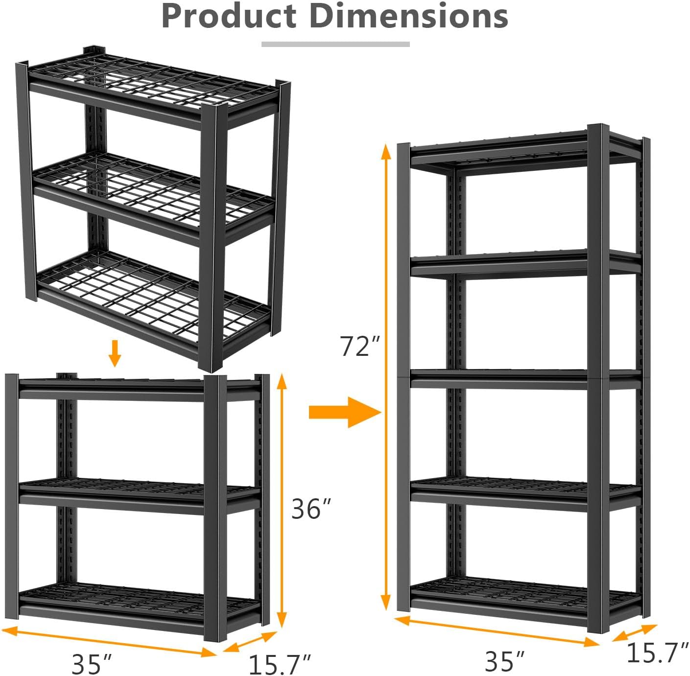 72" Storage Shelving Unit, Heavy Duty 5-Tier Adjustable Metal Rack, Standing Utility Shelves for Garage, Basement