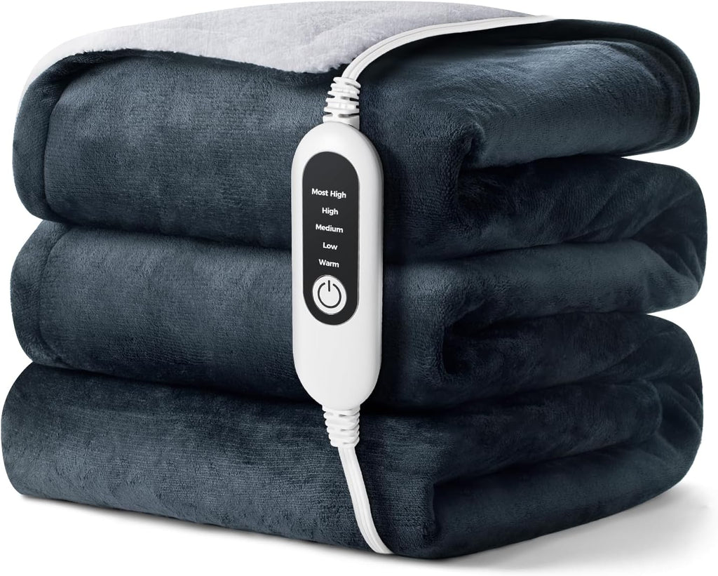 Electric Heated Blanket, Soft Flannel Fabric Heating Blanket with 5-Level Temperature Adjustment Machine Washable ETL