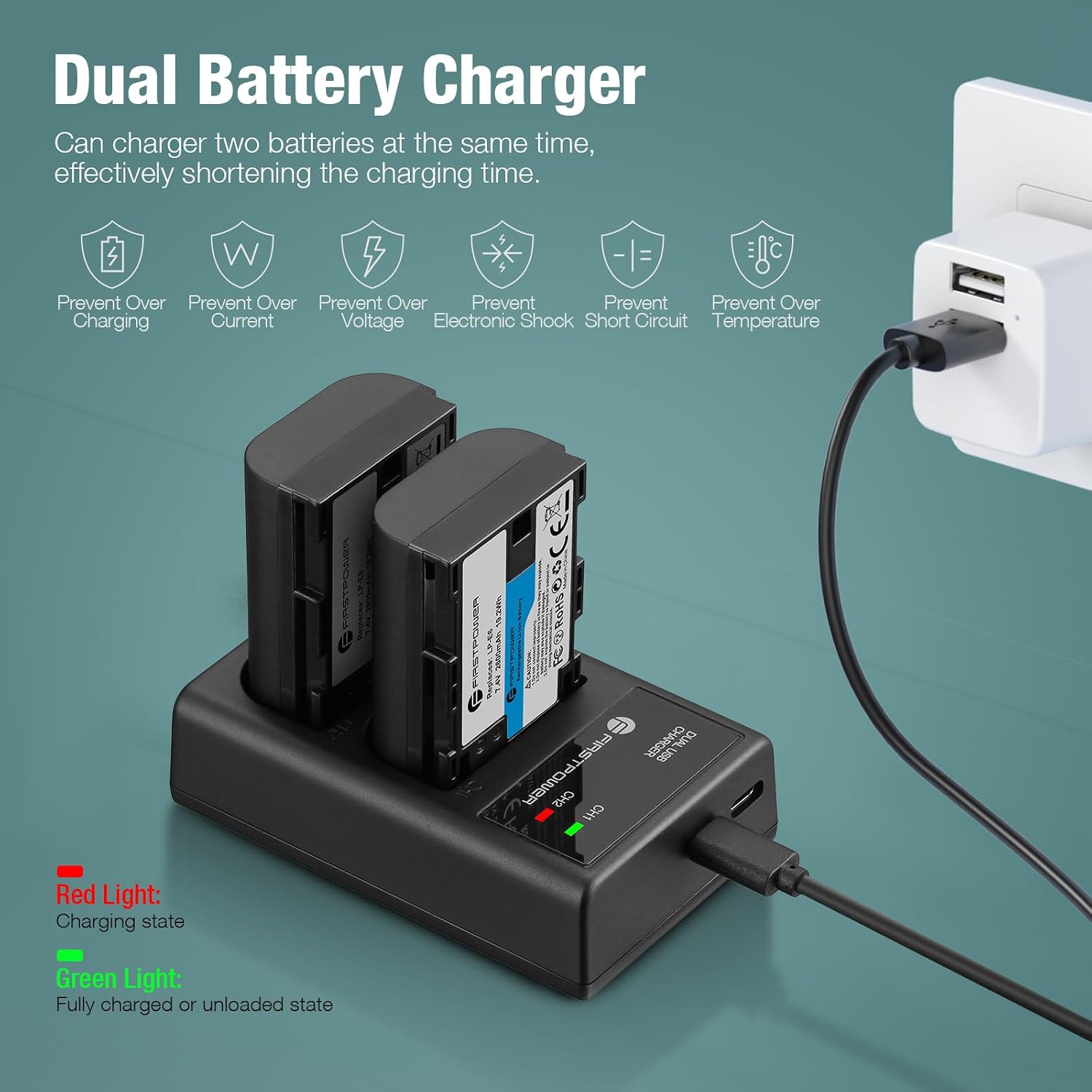 LP-E6 LP-E6N Battery & USB Dual Charger for Canon Cameras | Compatible with Canon EOS 5D Mark II III IV, 5DS, 5DS R