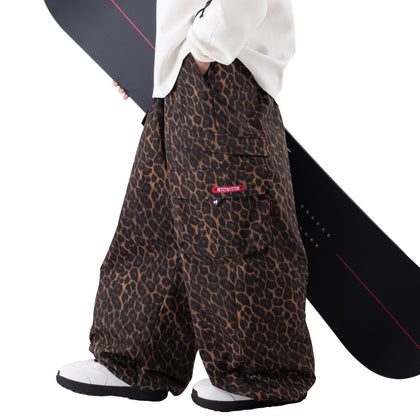 Baggy Leopard Cargo Snowboard Ski Snow Pants for Womens Mens