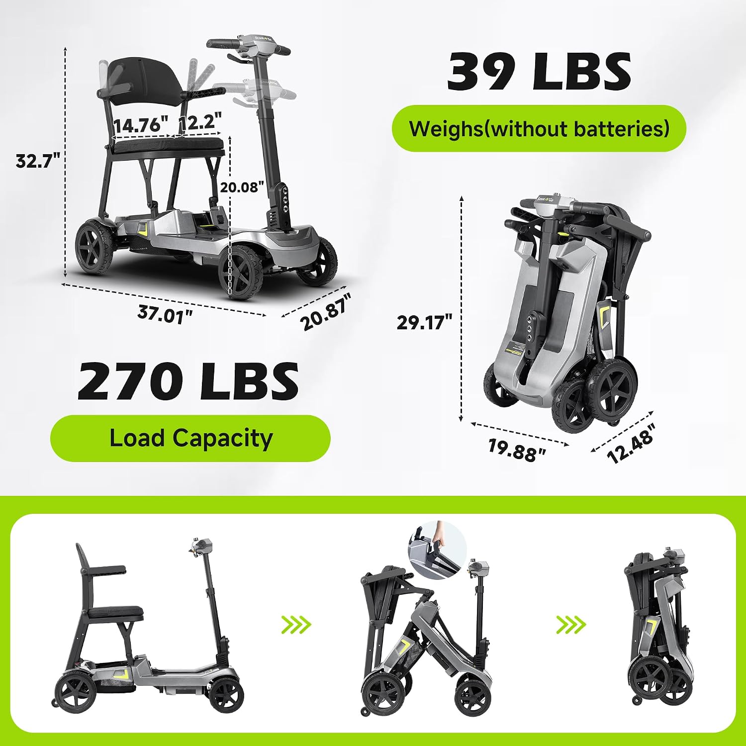 Lite Mobility Scooter for Seniors & Adults, 39lbs Electric Scooter