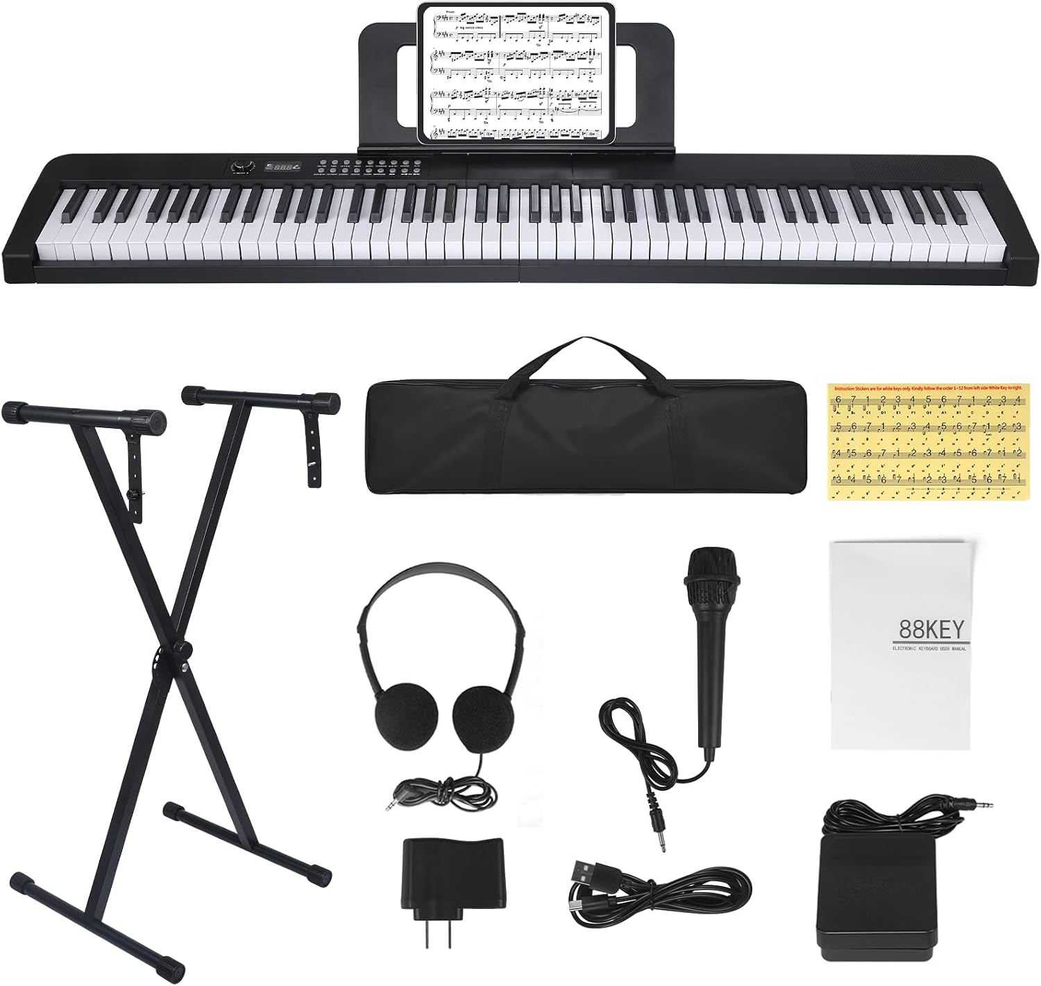 88 Key Piano Keyboard, Electric Digital Piano with Semi Weighted Keys, Keyboard Piano with Sustain Pedal, Power