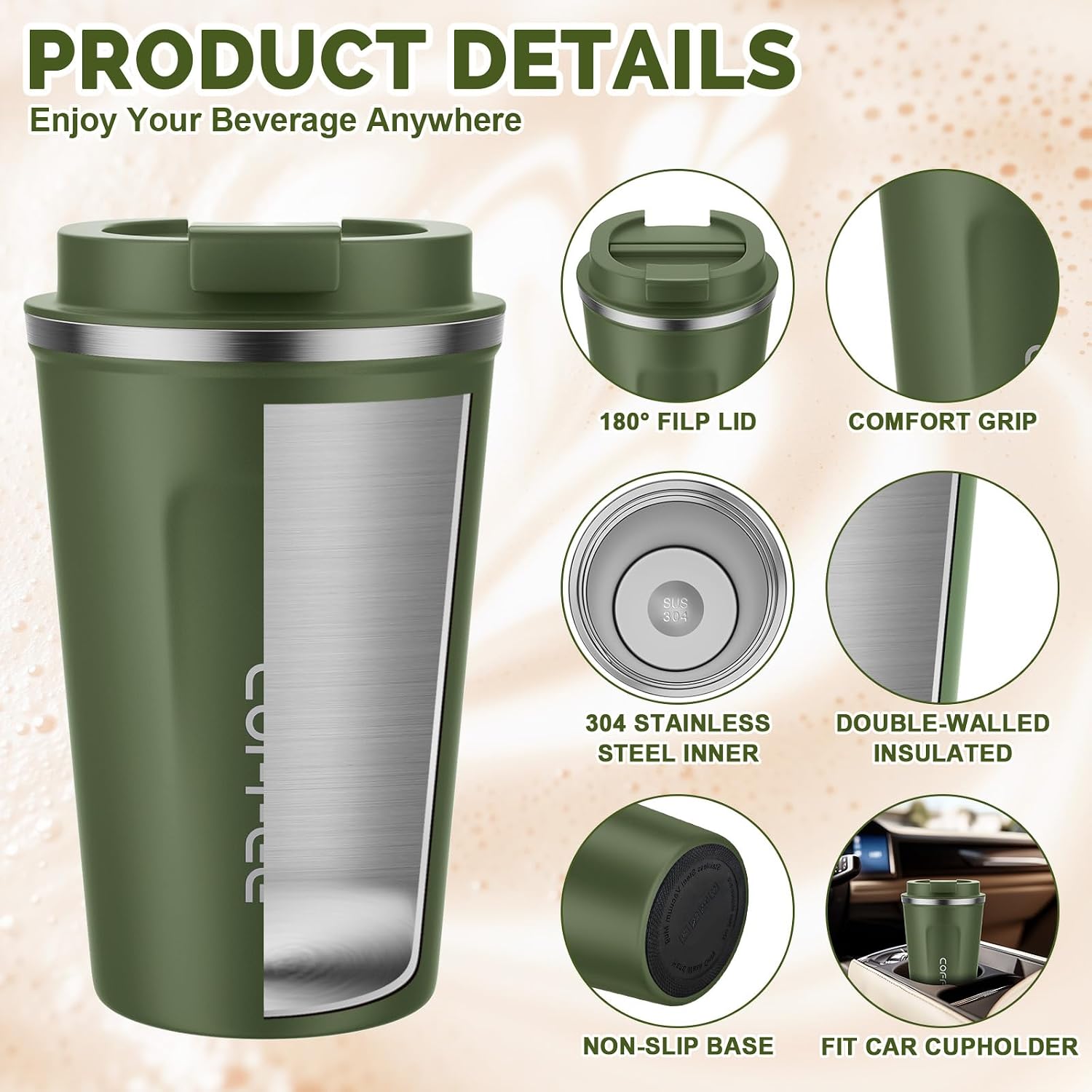 12 oz Stainless Steel Vacuum Insulated Tumbler - Coffee Travel Mug Spill Proof with Lid - coffee Cup for Keep Hot/Ice
