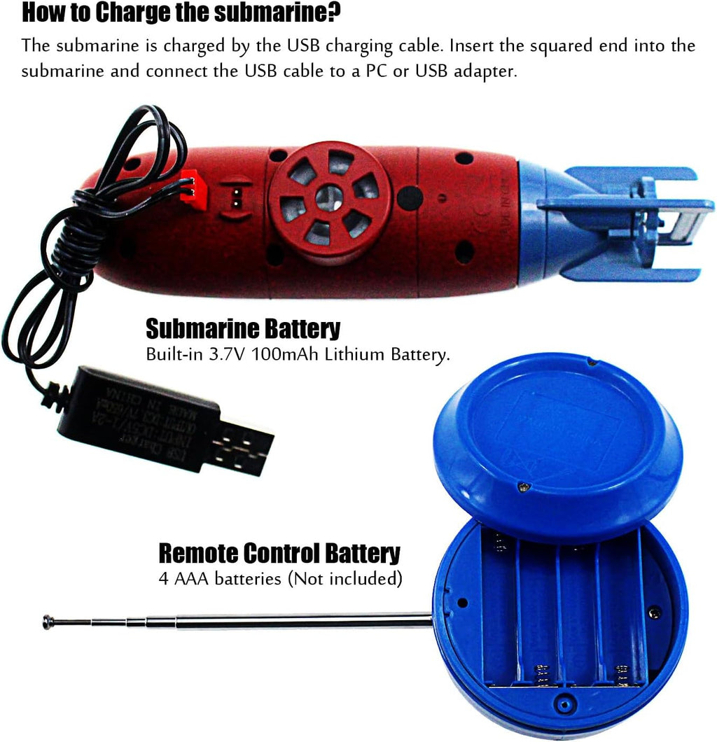 Mini RC Submarine Toy Radio Remote Control Tourism Boat Diving Waterproof for Indoor Fish Tank Bathtub Water Kids