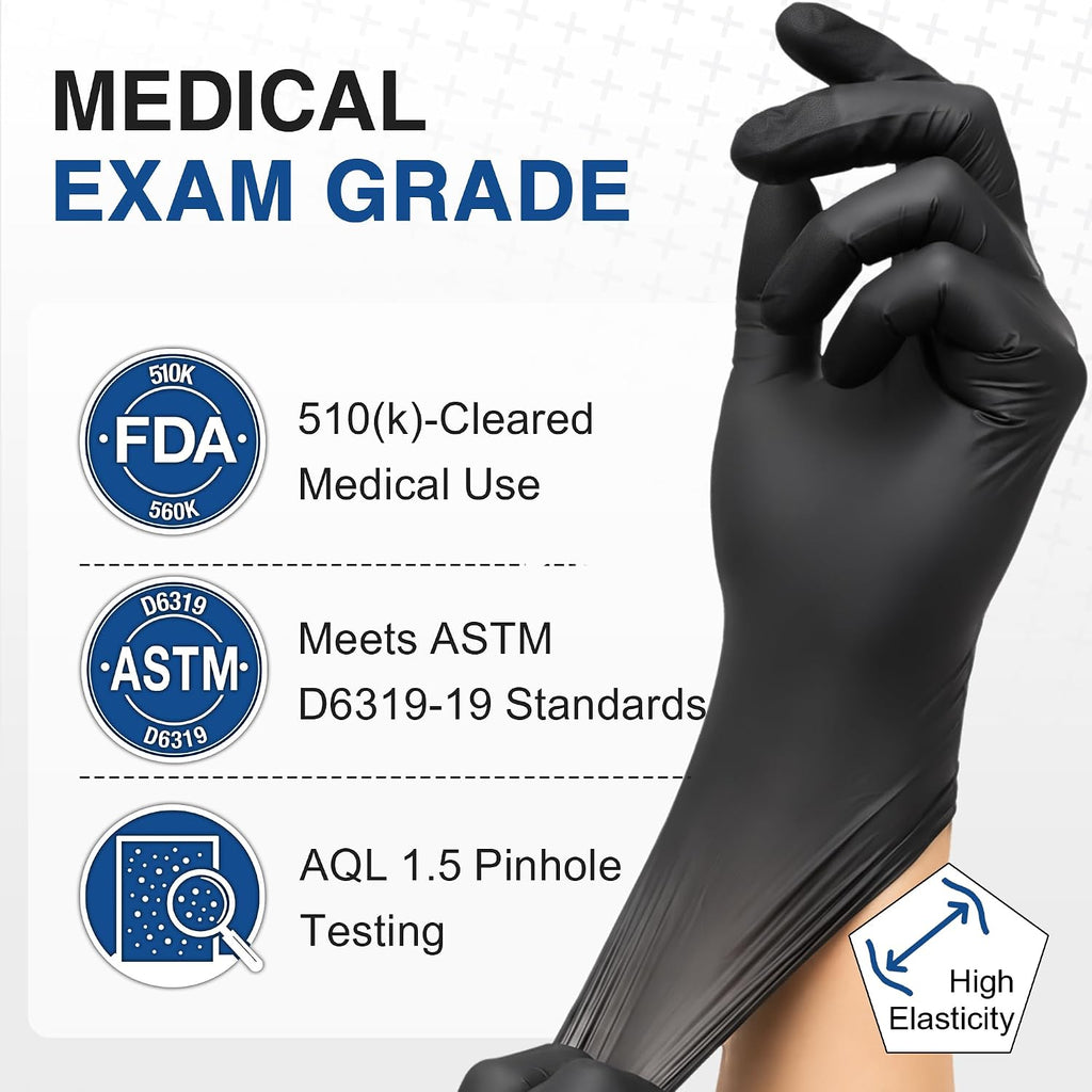 Black Nitrile Gloves, Gloves Disposable Latex Free, Powder Free | 2.5-Mil, Medical Exam Glove, Food Safe Gloves
