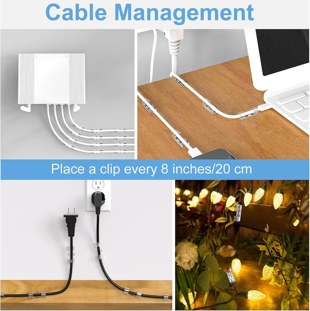 Adhesive Cable Clips Clear (40PCS, M), Upgraded Wire Holders for Wall, Strong Cord Organizer Under Desk, Car, PC