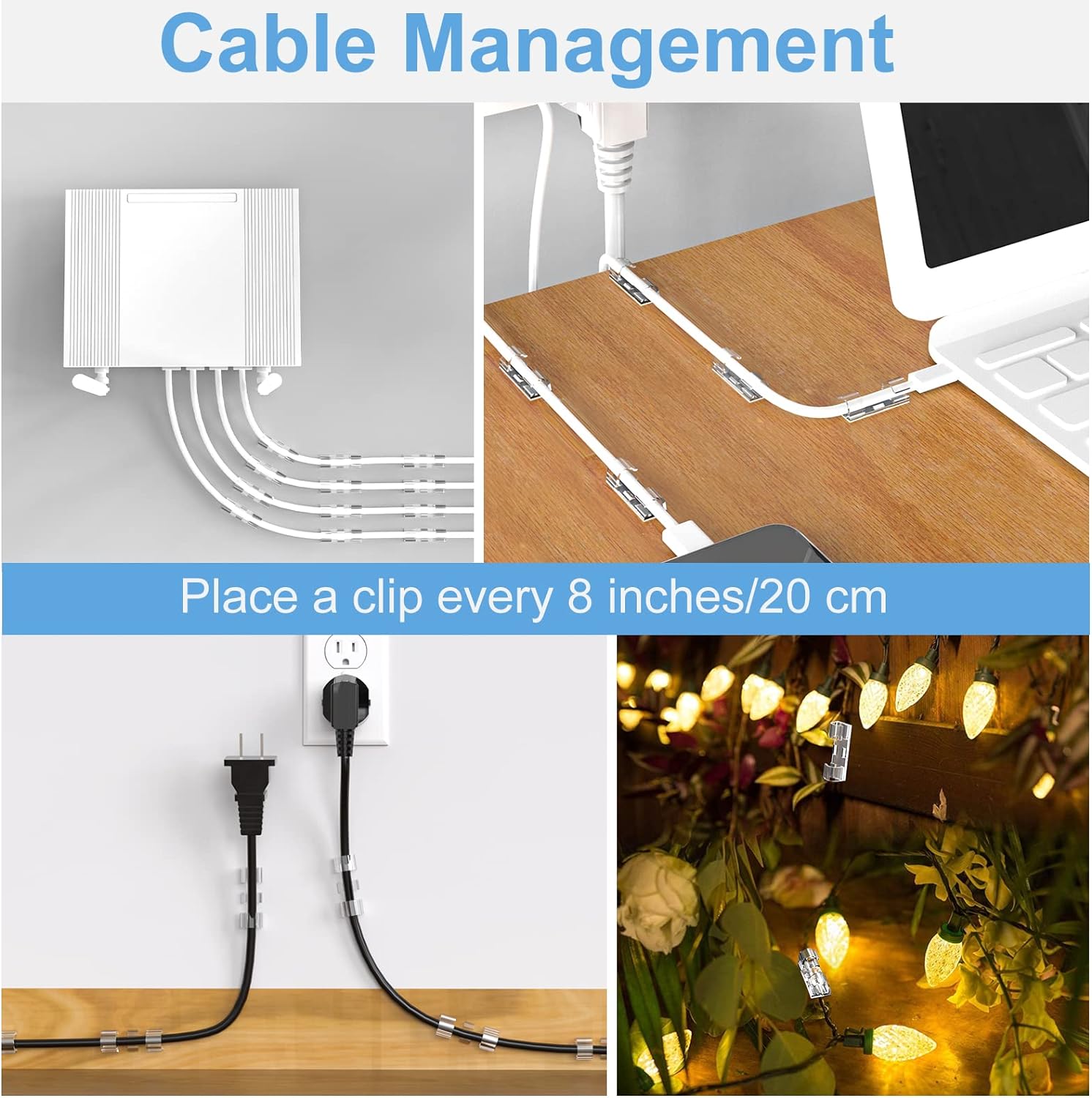 Adhesive Cable Clips Clear (40PCS, M), Upgraded Wire Holders for Wall, Strong Cord Organizer Under Desk, Car, PC
