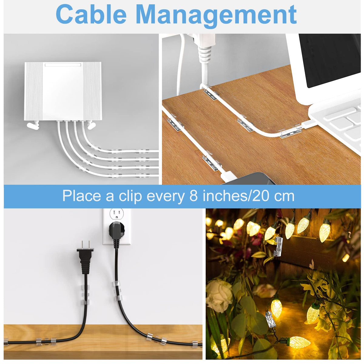 TidyHelper Adhesive Cable Clips Clear (60PCS, M), Indoor/Outdoor